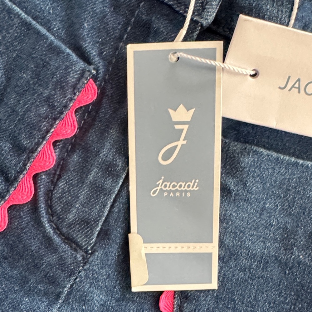 Jacadi Paris Blue Jeans with Pink Trim Ruffle Pocket Detail - Picture 3 of 15